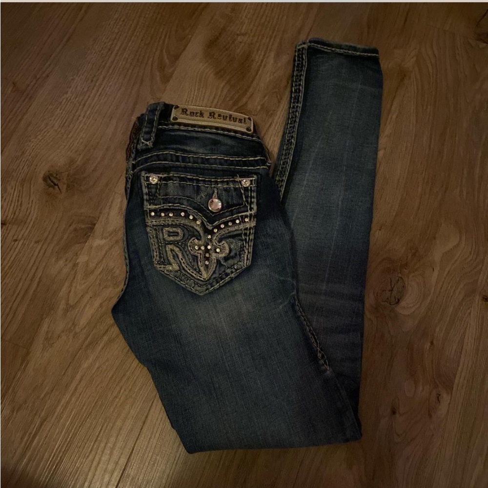 Rock Revival Blue Skinny Jeans with Decorative Stitching